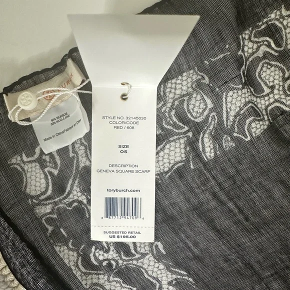 NWT Tory Burch Scarf Logo Design Geneva Square Scarf - Picture 6 of 12